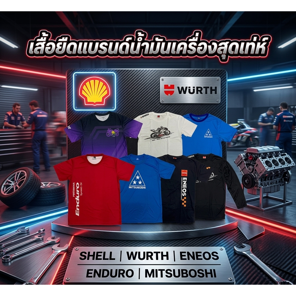 เสื้อยืดลายแบรนด์น้ำมันเครื่อง SHELL WURTH ENEOS ENDURO