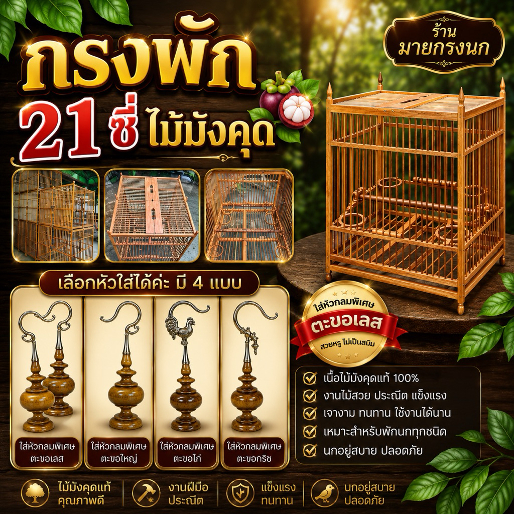 ขายดี!🛡️กรงพัก 21 ซี่ ไม้มังคุดงานสวย แข็งแรง รีบๆกดสั่ง ราคาพิเศษ✔️
