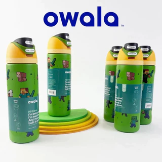 Owala FreeSip ลาย Minecraft ขวดน้ำขนาด 16oz/24oz/32oz กันหก ไม่มี BPA
