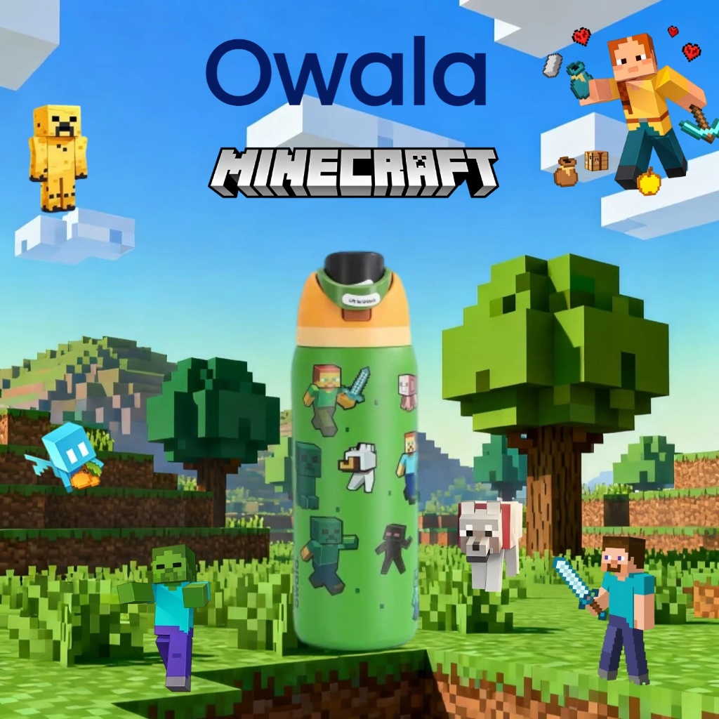 Owala FreeSip ลาย Minecraft ขวดน้ำขนาด 24/32oz กันหก ไม่มี BPA