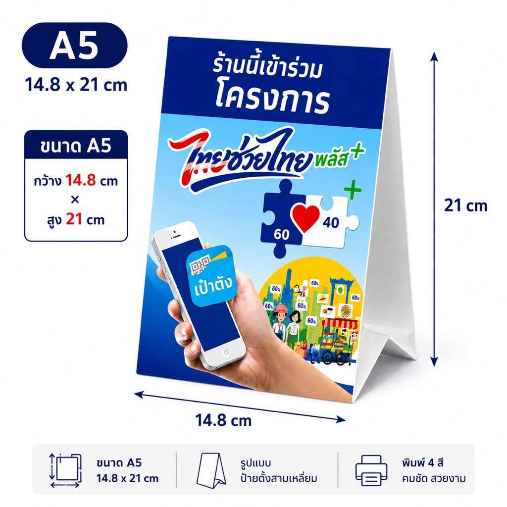 ป้ายตั้ง A-Board ไทยช่วยไทยพลัส+ พิมพ์สองด้าน พร้อมใช้งาน