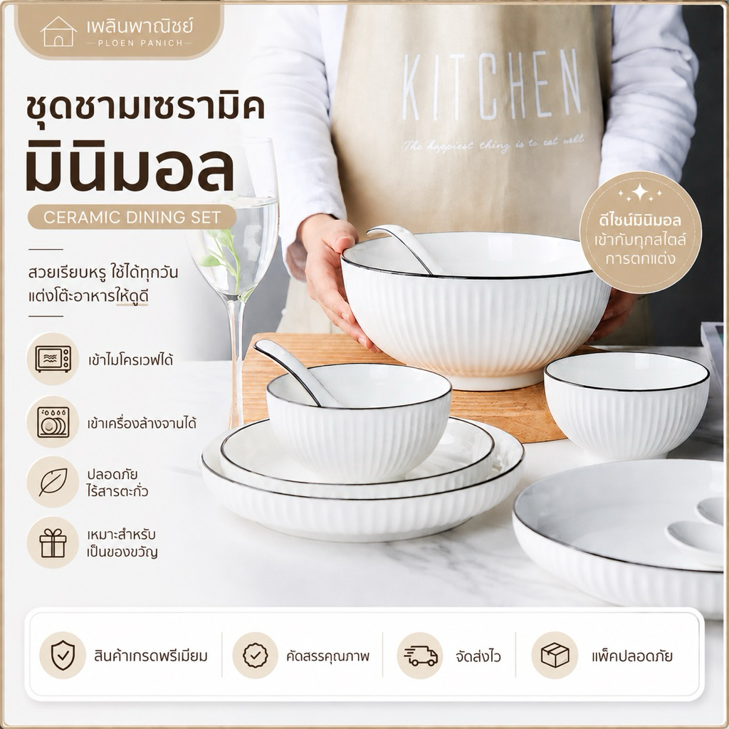 จาน ชาม เซรามิค สไตล์มินิมอล เข้าไมโครเวฟได้ สไตล์ญี่ปุ่น เกรดA