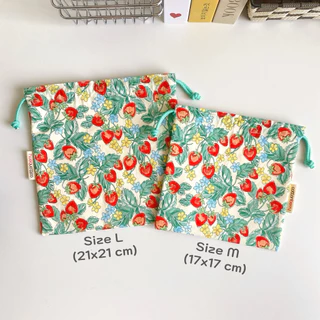 ✦ 𝑵𝒆𝒘 ✦ Cottonberry • ถุงผ้าหูรูด ผ้าคอตตอน มี 2 ขนาด • Happy Me Pouch