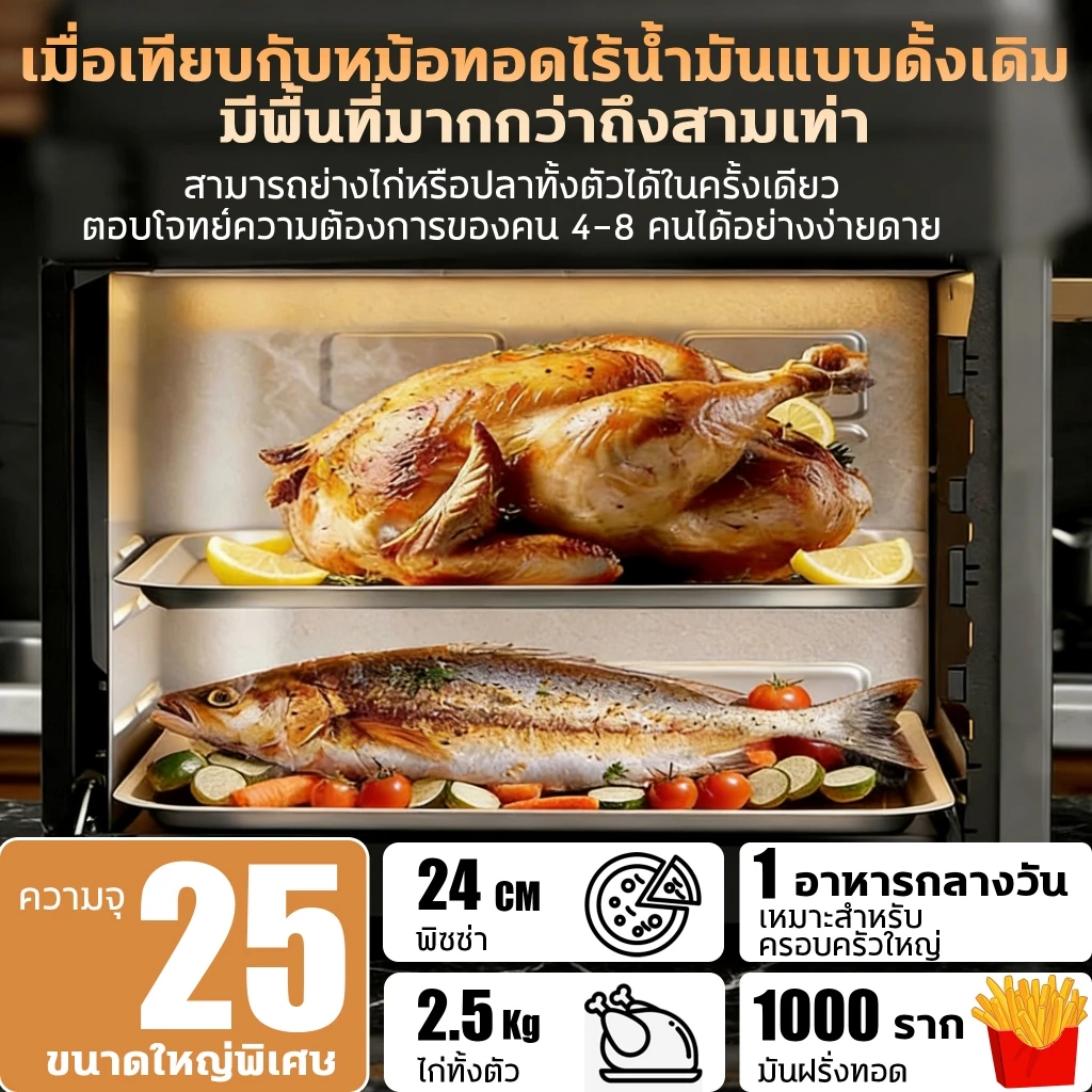 WP หม้อทอดไร้น้ำมัน รุ่น KQZG-01 ความจุ 25 ลิตร กำลังไฟ 2600 วัตต์ และ 8 โปรแกรมอัตโนมัติ Air fryer thumbnail 3