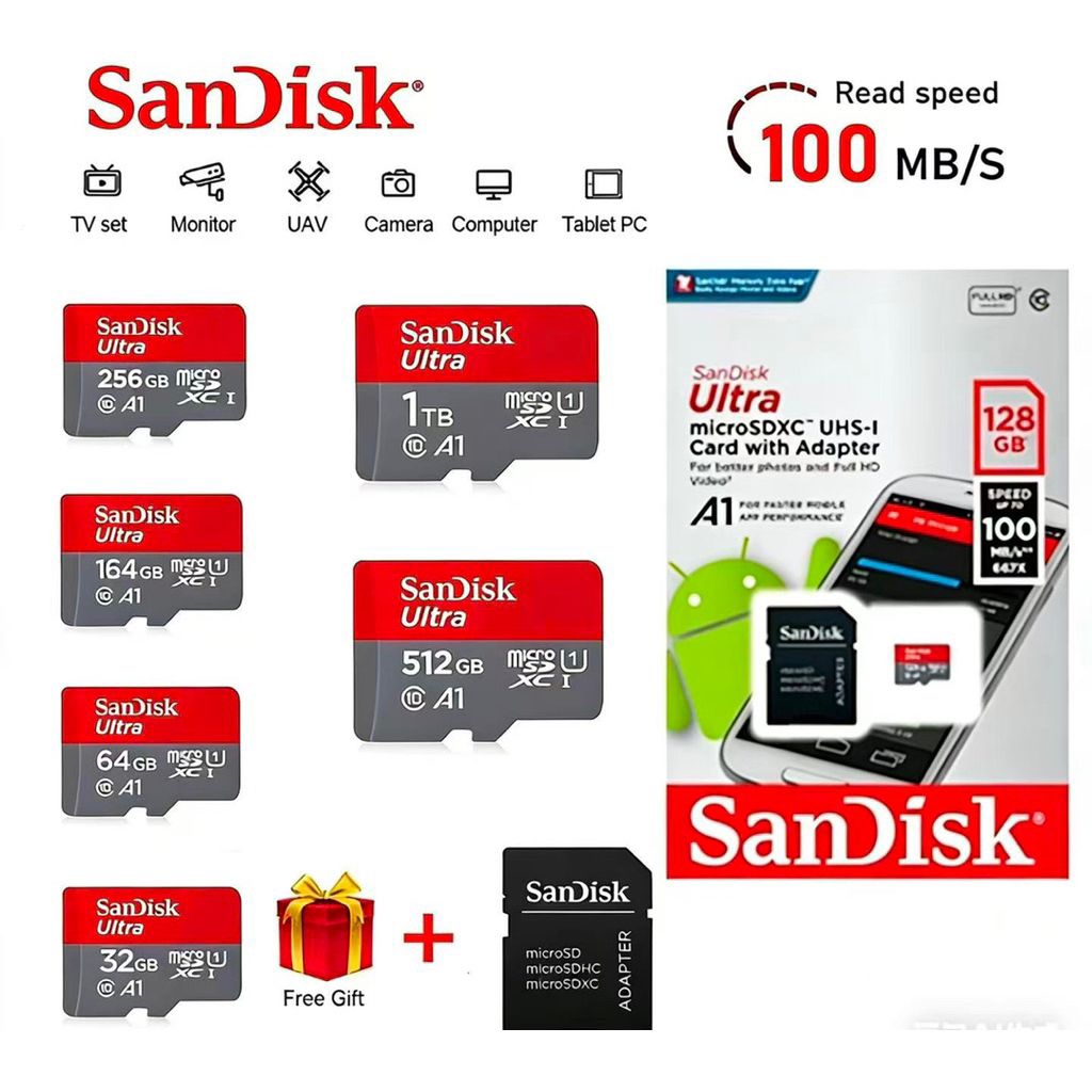 Micro SD Card Class10 32GB/64GB/128GB/256GB/512GB/1TB ความเร็วสูง 120MB/s สำหรับมือถือ กล้อง และแท็บเล็ต