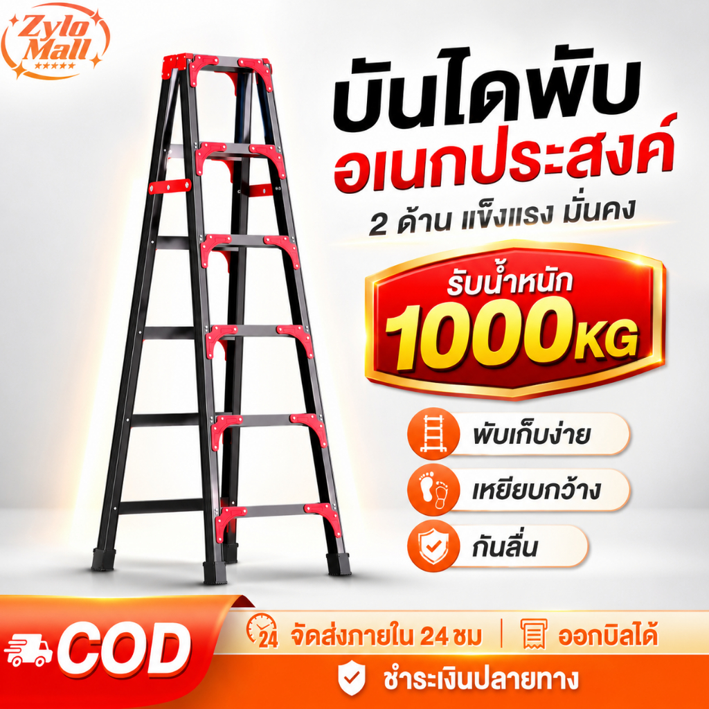 บันได อลูมิเนียม บันไดพับได้   2 ทาง หนา รับน้ำหนักได้ 1000kg แข็งแรงทนทาน ไม่สั่นง่าย ไม่เป็นสนิม