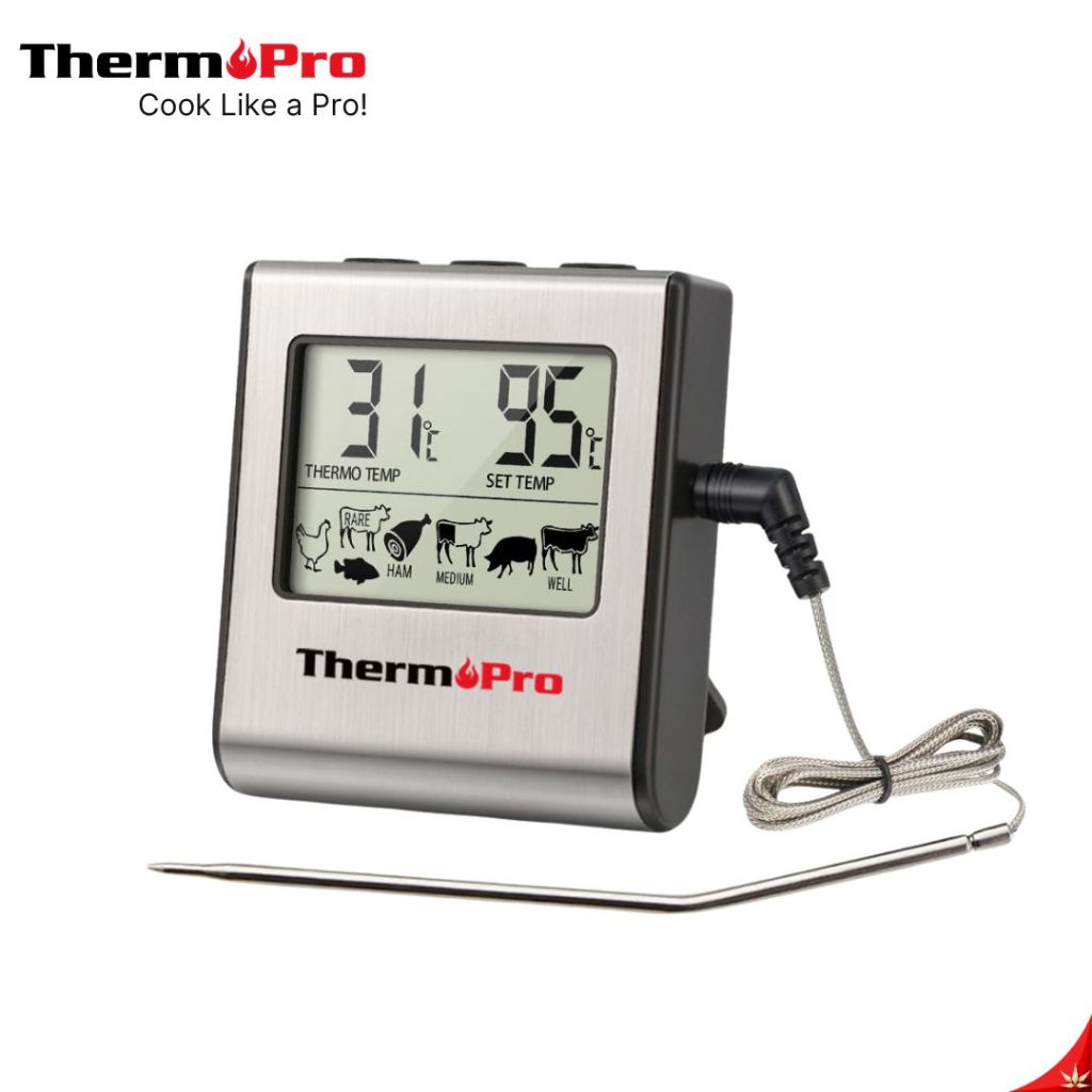 ThermoPro TP-16 เครื่องวัดอุณหภูมิอาหารดิจิทัลแบบเสียบค้าง [Leave-In Meat 1 Probe] รุ่น TP-16