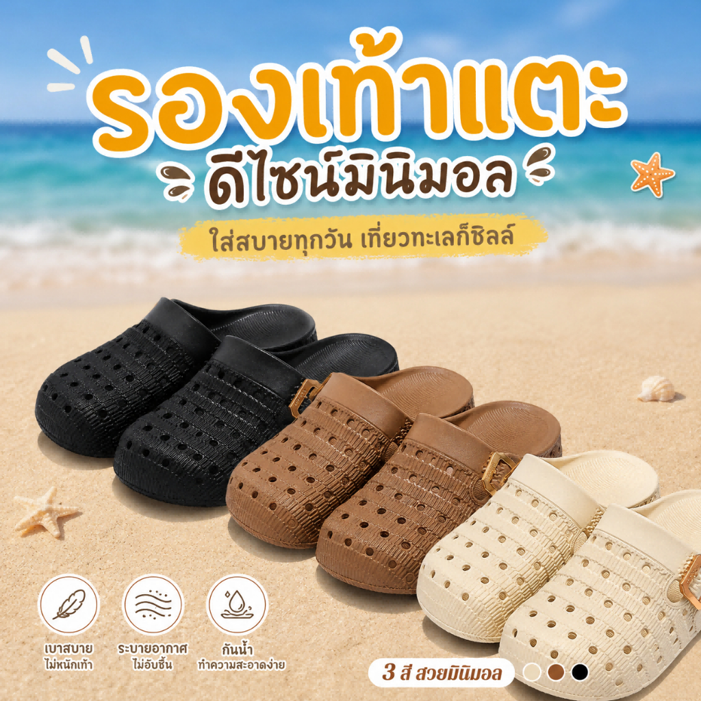 รองเท้าแตะหัวปิดมีรูผู้หญิง พื้นนุ่ม ใส่สบาย กันลื่น ลุยน้ำได้ แห้งเร็ว ไม่อับกลิ่นเท้า