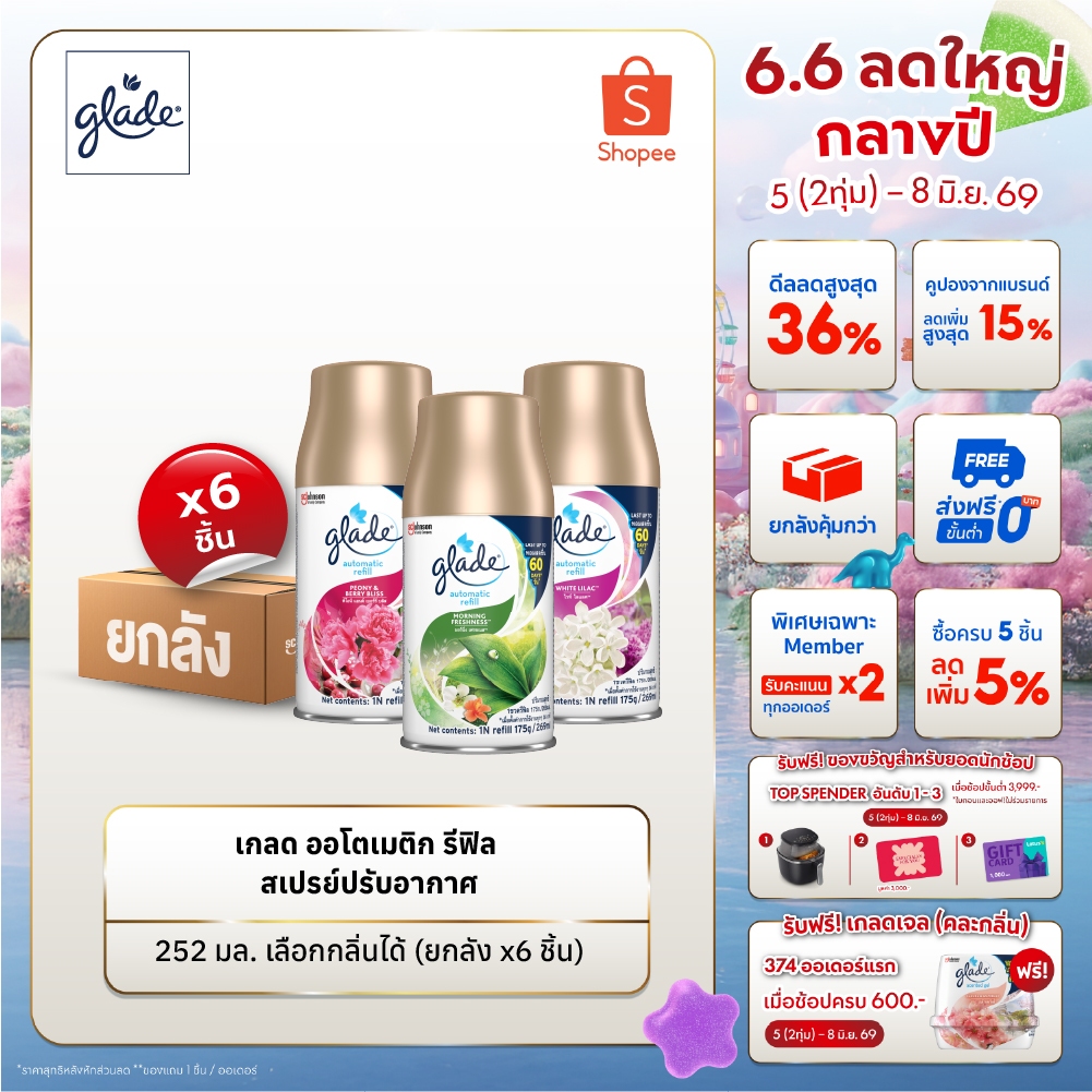 [ยกลัง] เกลดออโตเมติค สเปรย์ปรับอากาศอัตโนมัติ 252 มล ชนิดรีฟิล x 6 ชิ้น  (เลือกกลิ่นได้)