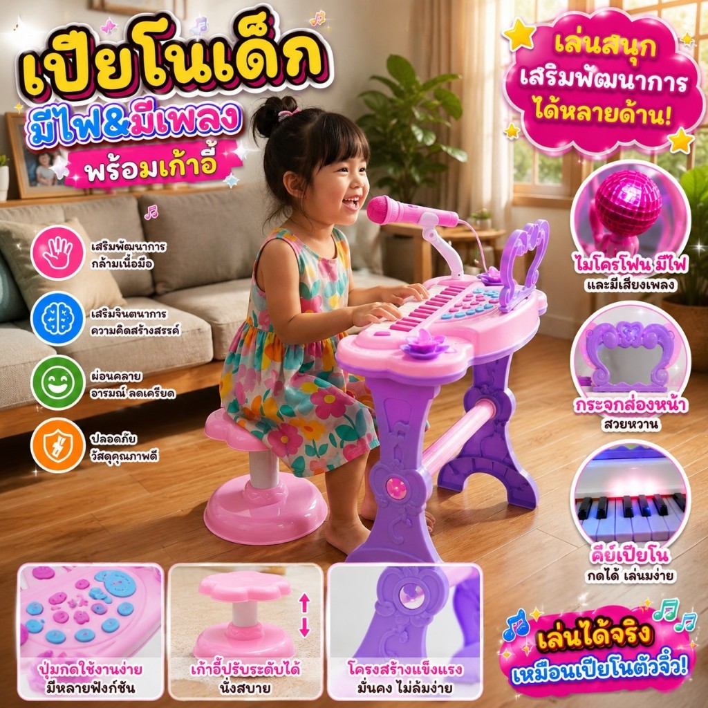 เปียโนเด็กพร้อมไมค์ สร้างโลกดนตรีให้ลูกน้อย ✨🎶 เสริมพัฒนาการ เสียงเพลงเพลิดเพลิน เด็ก ๆ รักแน่นอน!