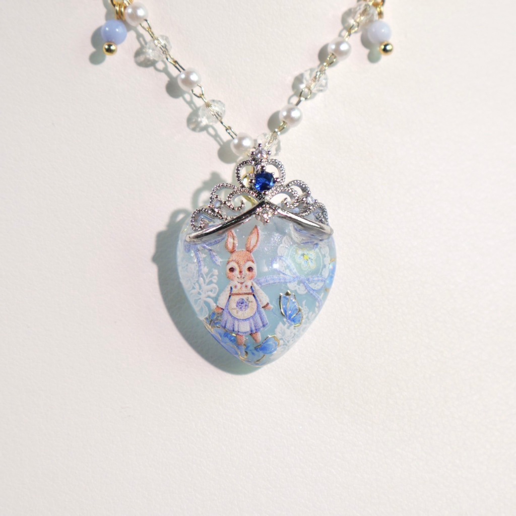 MIMEAR A741 สร้อยคอหัวใจ Princess Blue 14K CZ ชุบทองคำขาว 41.4 - 46.4 cm พร้อมกล่องชมพู