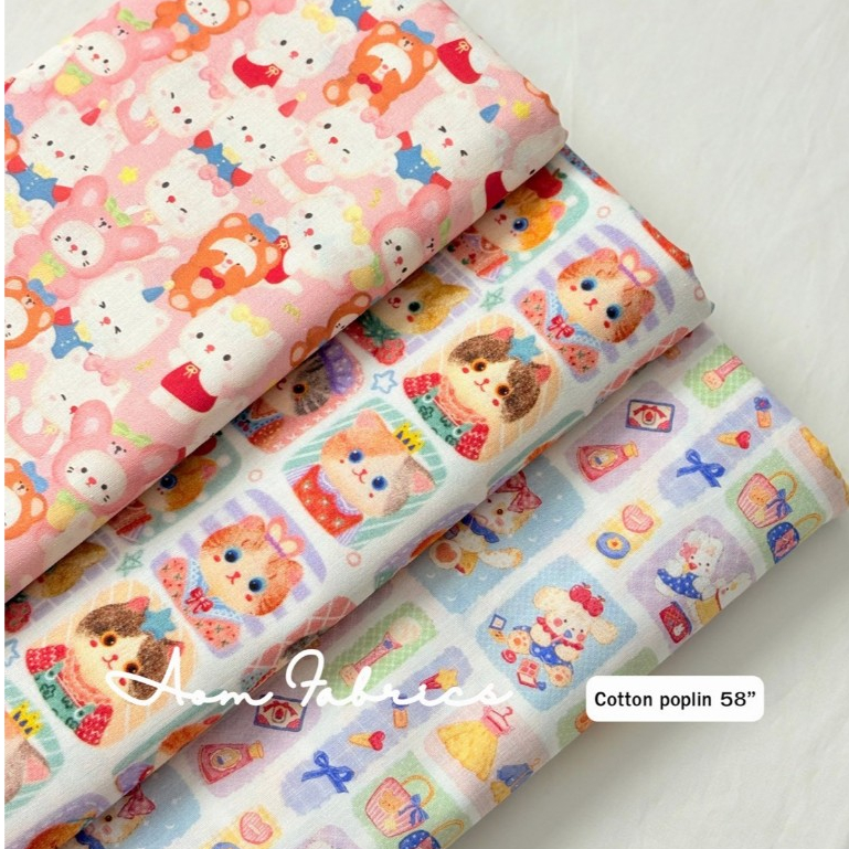 Aom Fabrics🌷ผ้าคอตตอนป๊อปลิน No.1577-1579 น่ารักมาก ผ้านิ่ม หน้ากว้าง 58 นิ้ว ผ้าเมตรนำเข้า พร้อมส่ง