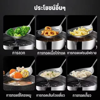 36x15x5cmกระชอนสแตนเลส 304 แท้ ด้ามไม้กันร้อน กระชอนตักอาหารปากกว้างตะแกรงถี่ กรองน้ำซุปน้ำมัน ทนความร้อนสูงใช้งานในคร