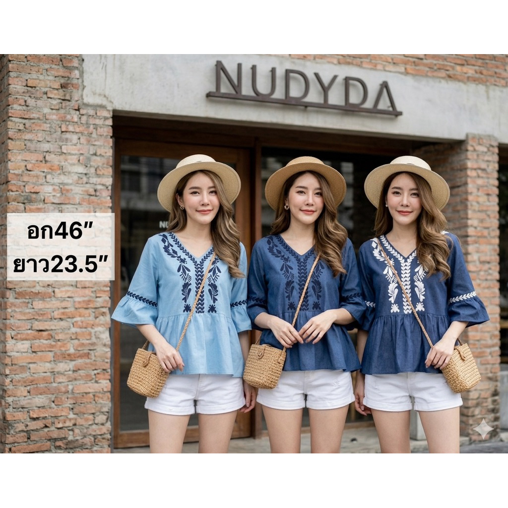 💥ส่งฟรี! 🛍️เสื้อยีนส์เดนิ่มส์ปัก น่ารัก สไตล์โบฮีเมี่ยน ผ้าบาง ไม่ร้อน ใส่สบาย 🧥อก46" ยาว 24“ ส่งไว สาวอวบใส่สวย #Nudyda
