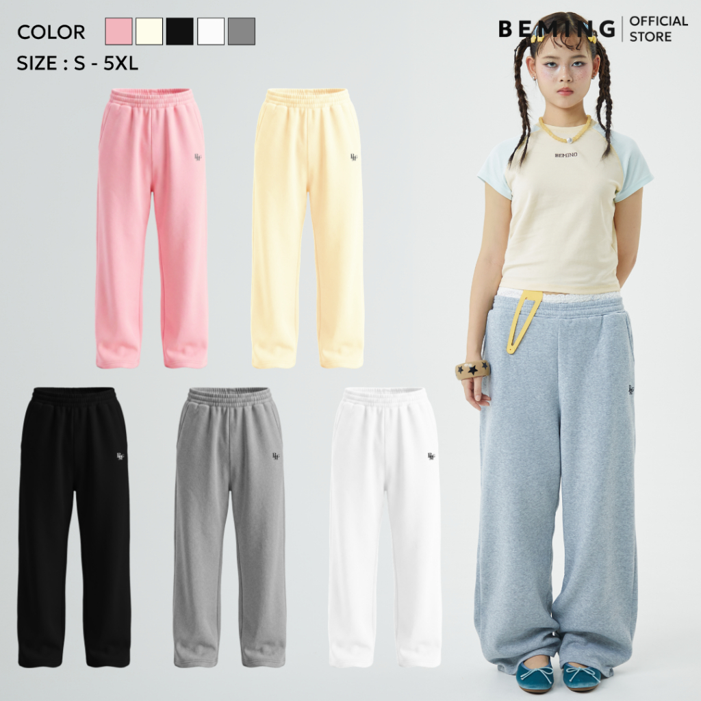 Bemingpants089(S-5XL)-Umji Pants - กางเกงวอร์มทรงปล่อยดีไซน์เรียบมินิมอลใส่ได้ทุกวัน