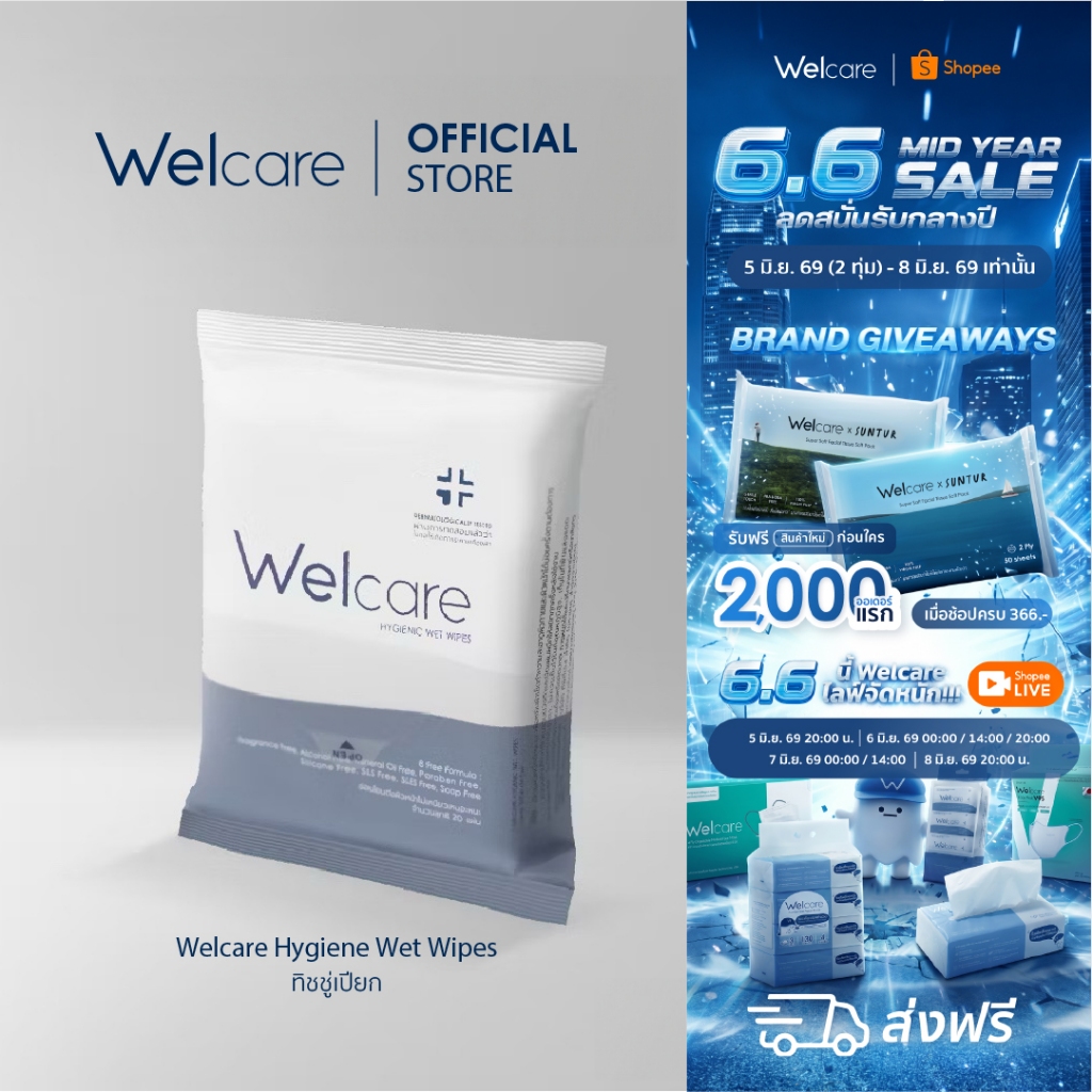 [Official] ทิชชู่เปียก Welcare Hygienic Wet Wipes ทำความสะอาดผิว สูตรไฮจีนิคไวพส์