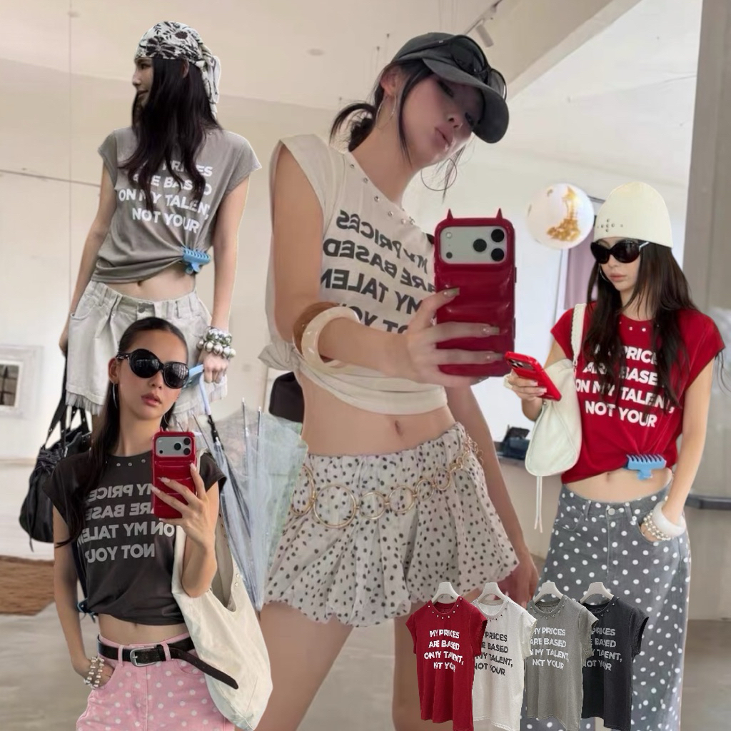 ส่งด่วน 🛵 26T342 𝗠𝗢𝗧𝗧𝗢 𝗧𝗘𝗘 เสื้อยืดทรงเท่ห์ ที่ใส่แล้วดูชิค ดีไซน์คอกลมเพิ่มดีเทลฝังหมุด MMFISH