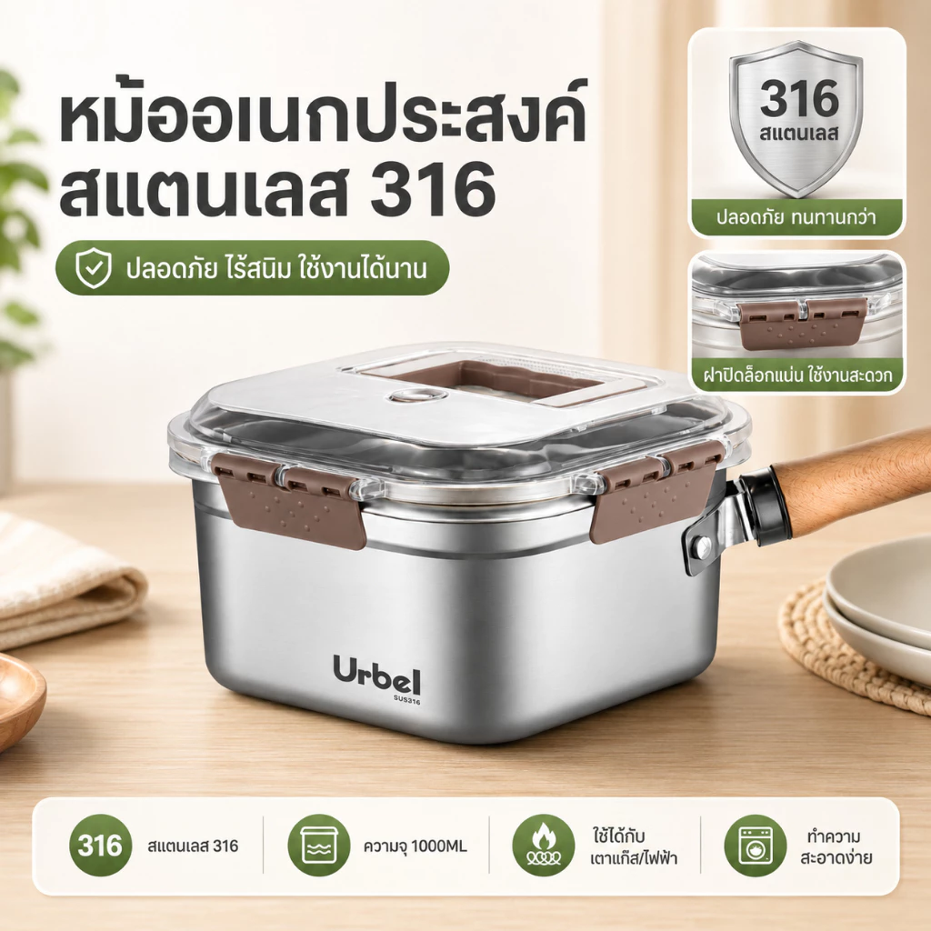 หม้อทอดทรงลึก สแตนเลส 316 พร้อมตะกร้าทอดและตะแกรงนึ่ง ใช้ได้ทุกเตา สำหรับพกพา