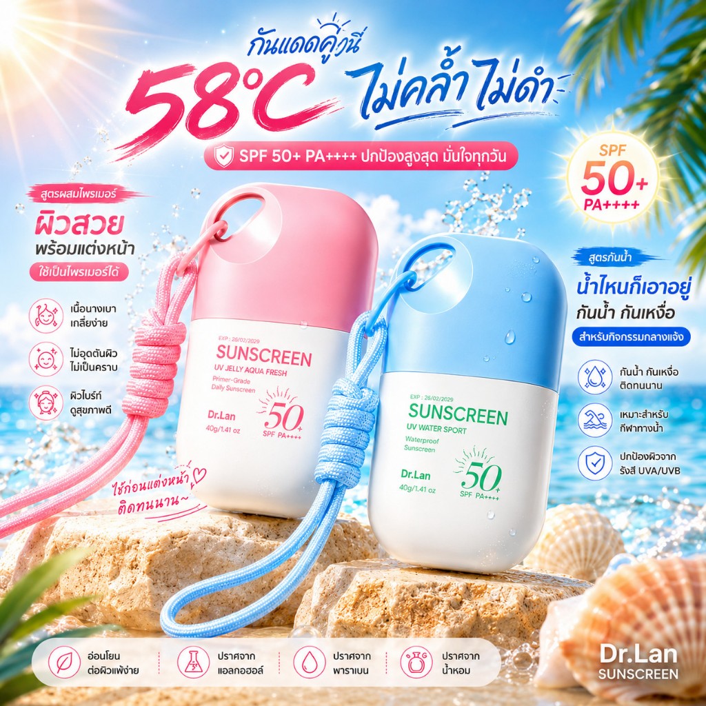 Dr.Lan ครีมกันแดด SPF50+ PA++++ ครีมกันแดดหน้า กันน้ำกันเหงื่อ ผิวแพ้ง่าย ไม่วอก ไม่มัน