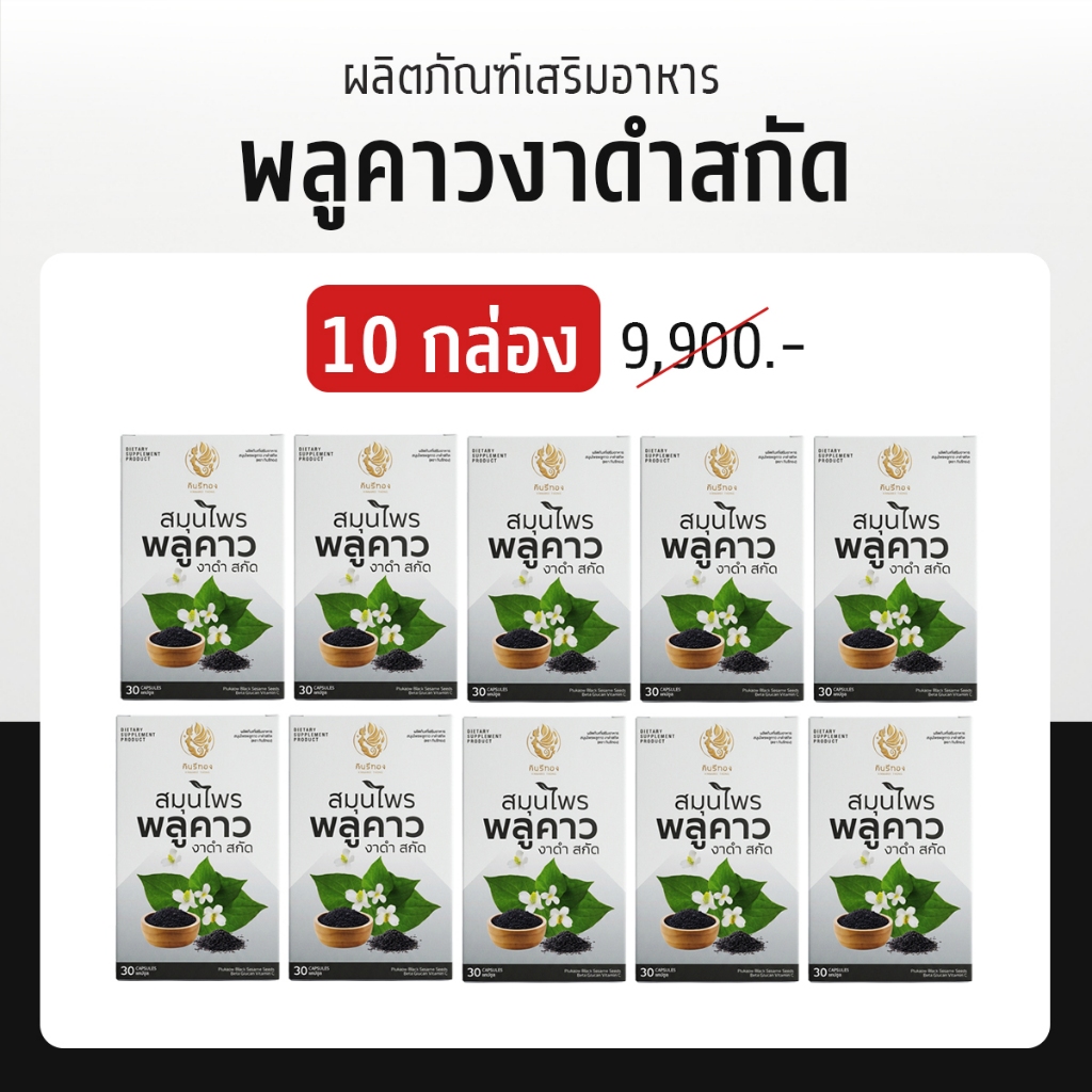 Kinnaree Thong (กินรีทอง) ผลิตภัณฑ์เสริมอาหาร สมุนไพร พลูคาว งาดำสกัด (เซตใหญ่ ใส่ใจสุขภาพ 10 กล่อง)