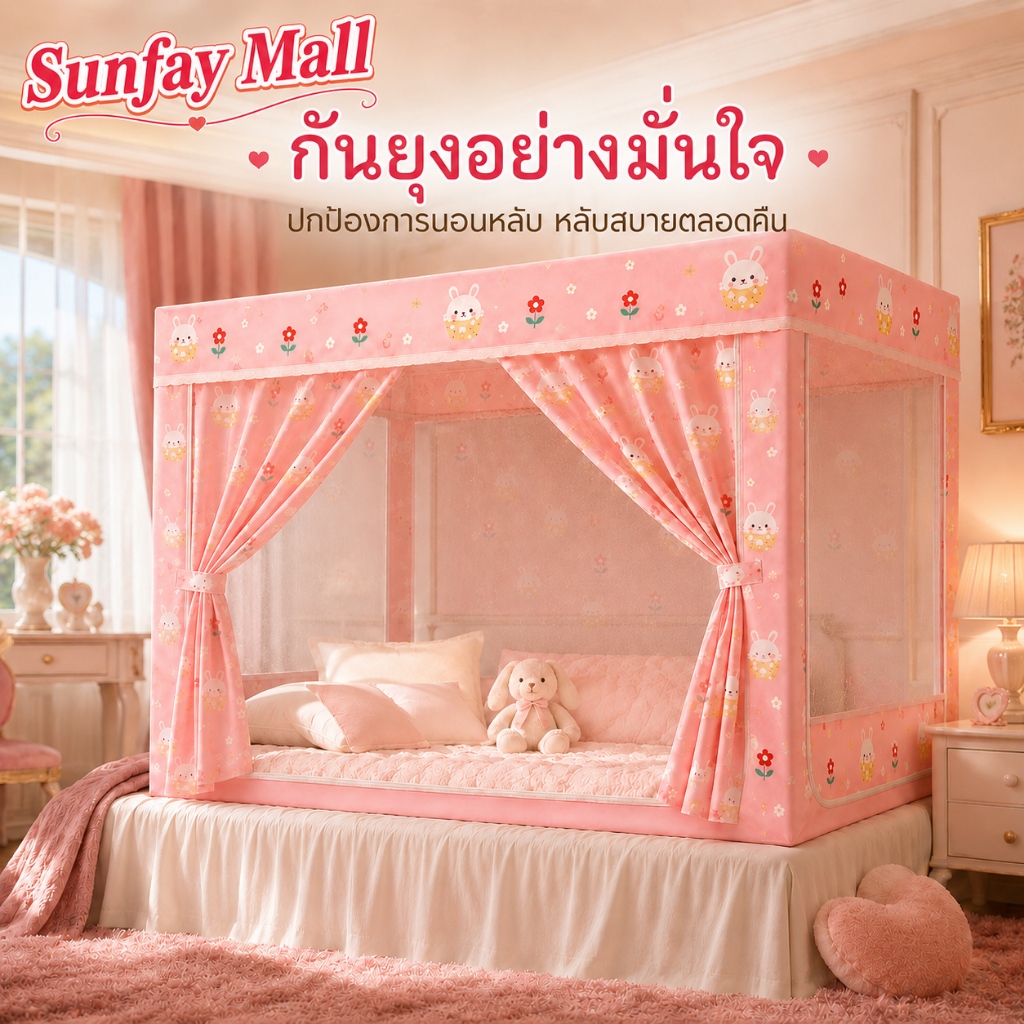 Sunfay มุ้งกันยุง 4/5/6/6.6ฟุต พร้อมม่านเตียง กันแมลง ห้องส่วนตัวของเด็ก มุมอ่านหนังสือเด็ก