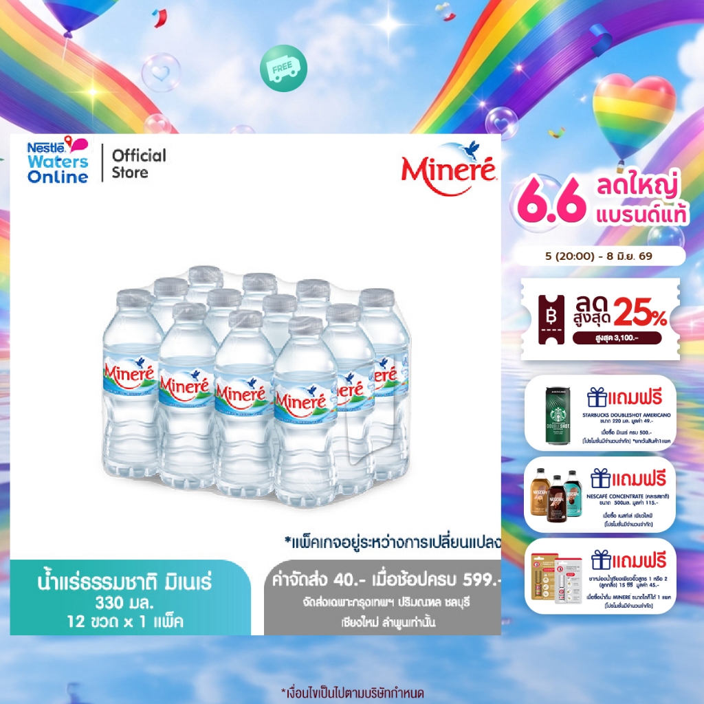 [จัดส่งกรุงเทพฯ ปริมณฑล ชลบุรี เชียงใหม่ ลำพูน] น้ำแร่ธรรมชาติมิเนเร่ 0.33ล. (แพ็ค 12 ขวด)