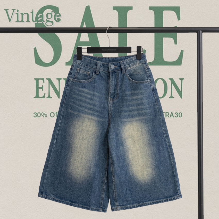 Vintage รุ่น 2802 กางเกงยีนส์ ผู้หญิง ขาสั้น 5 ส่วน ผ้าไม่ยืด ยีนส์พรีเมียม ใส่ได้ทั้งเอวสูง เอวต่ำ