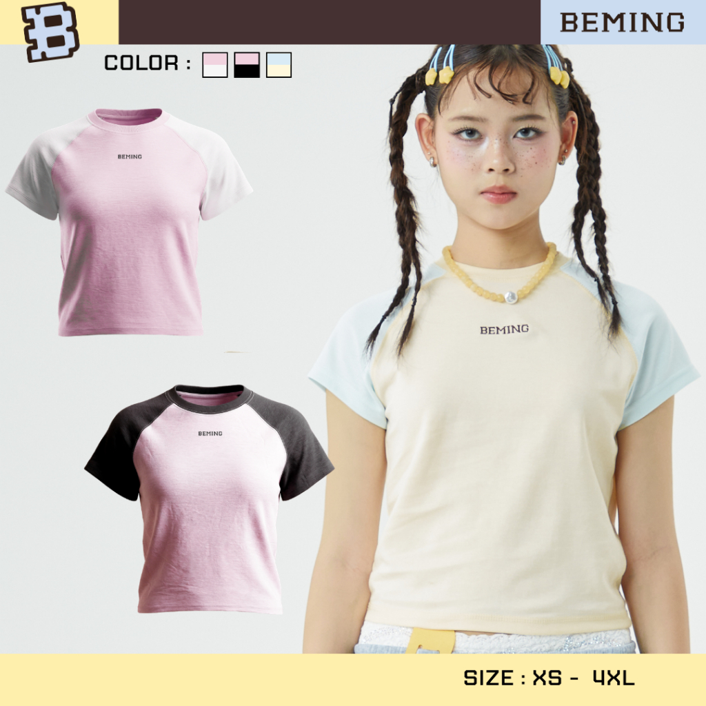 Bemingtop1164(S-2XL) - TwoTone Raglan Tee - เสื้อคอกลมทรง raglan ดีไซน์แขนทูโทน