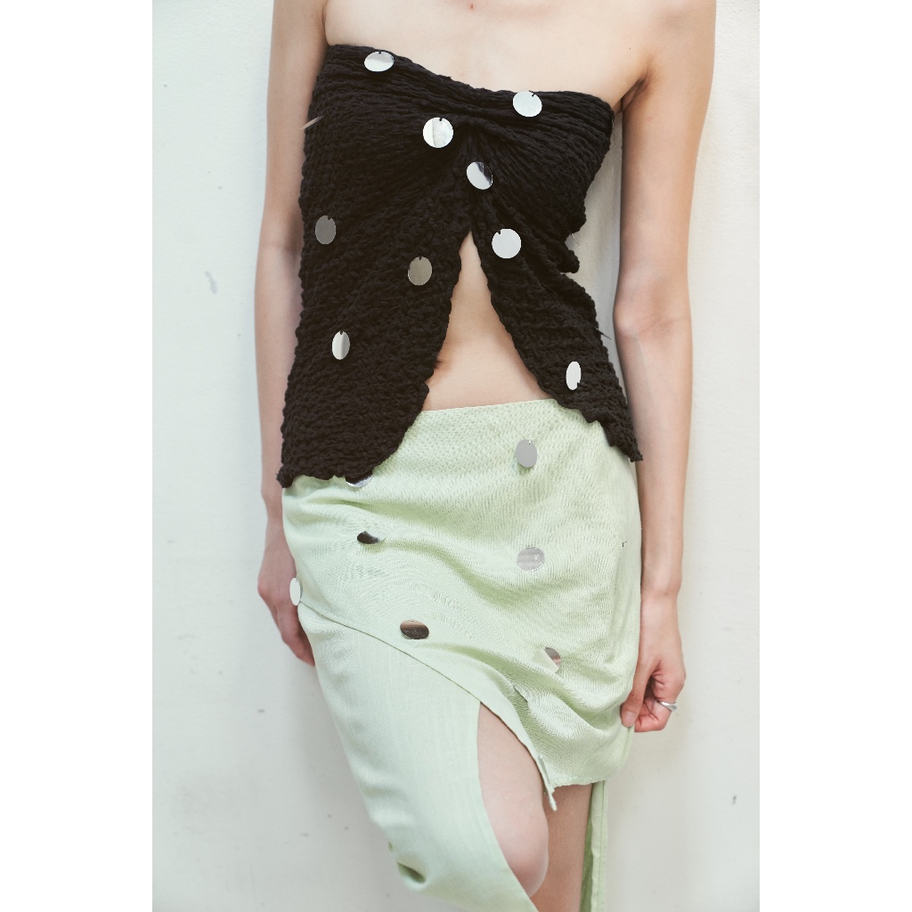 Allur Quarter Moonrise linen skirt กระโปรงลินินแต่งเลื่อมกลม