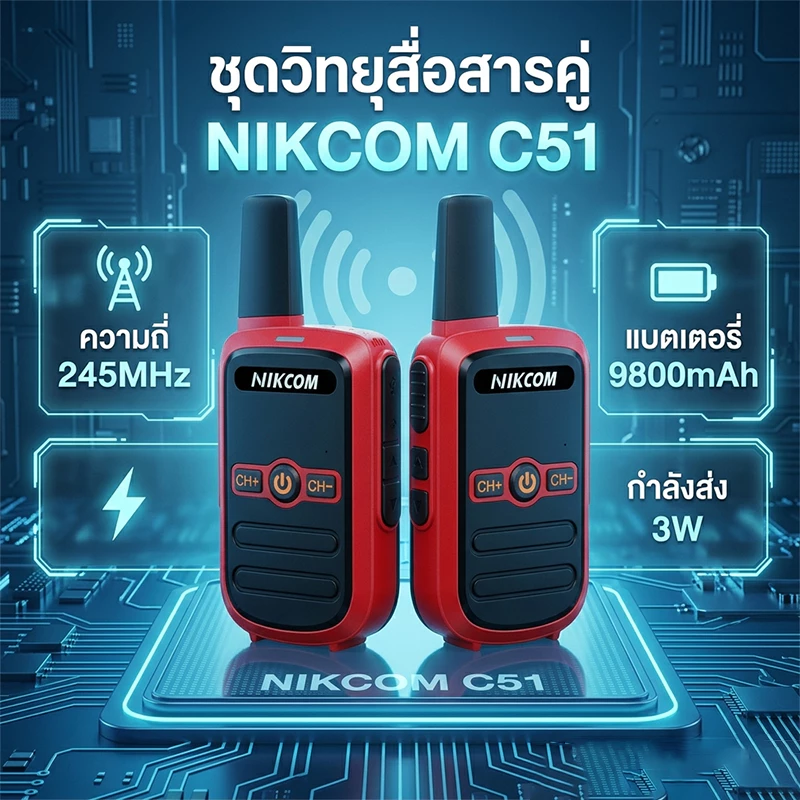 วิทยุสื่อสาร NIKCOM C51 245MHz 9800mAh New Walkies Talkie เครื่องมือสื่อสารทีมงาน เสียงดังชัดเจน นำเข้าแท้