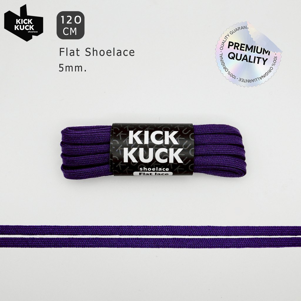 (แน่น2ชั้น เล็กเฉียบ 5mm.) เชือกรองเท้าสีม่วงเข้ม (KICKKUCK) สำหรับรองเท้าวิ่งและกีฬา ทรงแบน FLAT LACE ยาว 120cm.มาตรฐาน