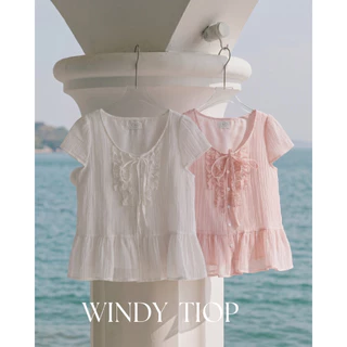 Wendy Top เสื้อแขนสั้นแต่งริ้ว ผูกโบว์ ด้านหน้าสไตล์เกาหลี Miladi