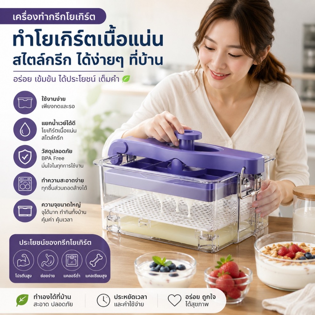 เครื่องทำกรีกโยเกิร์ตแบบสกัดเย็น (Greek Yogurt Strainer) 📌มีพร้อมส่ง