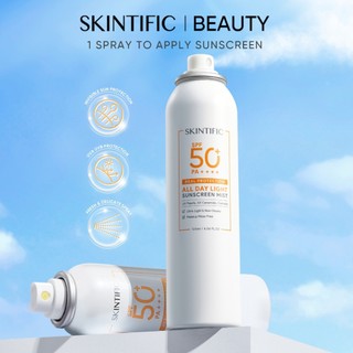 SKINTIFIC- Sunscreen Spray SPF50+ PA++++ ออลเดย์ไลท์ กันน้ำกันเหงื่อ บางเบาไม่เหนียว ใช้แต่งหน้าหลังได้ ขนาด 120ML