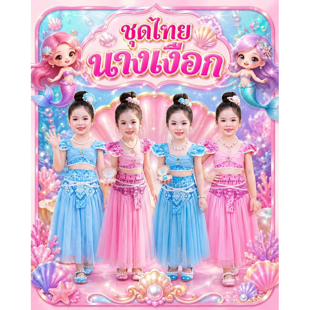 ชุดไทยนางเงือก🧜‍♀️ วันสุนทรภู่ ใส่ทำบุญ ❤️ใส่ทำกิจกรรมน่ารักสุดๆ