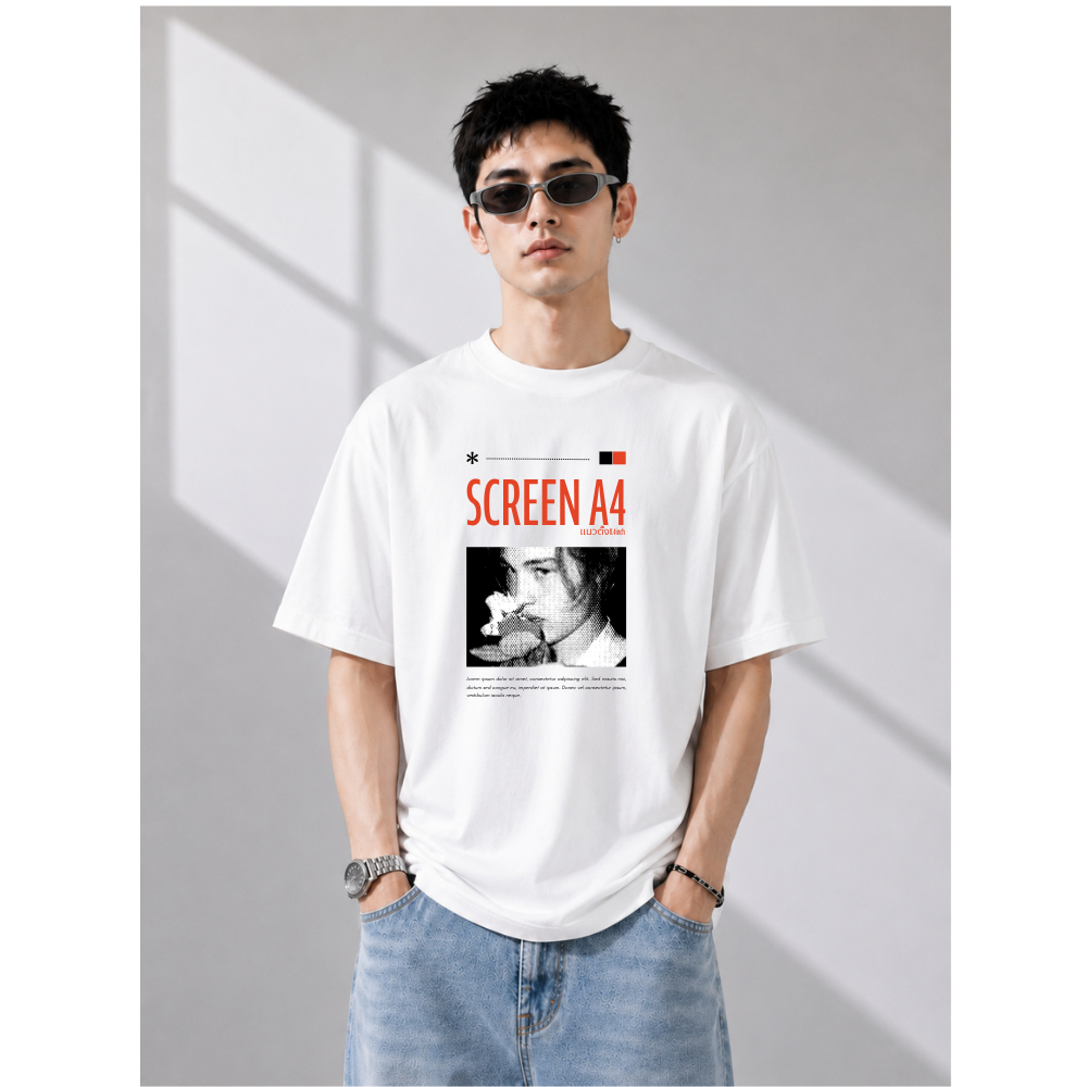 Oversize premium cotton ทรงดี คอชิด สกรีนลายอะไรก็ได้ ขนาดA4 ลูกค้าออกแบบเอง ทักแชท