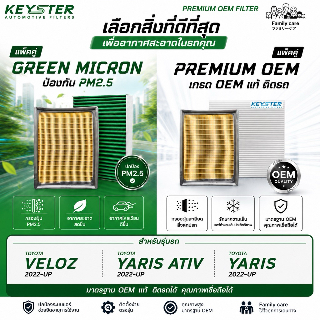 ‼️แพ็คคู่‼️กรองอากาศ+กรองแอร์ VELOZ 2022-UP,YARIS ATIV 2022-UP ป้องกันPM2.5 #A-BZ110+06080