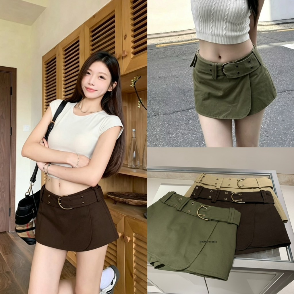 กระโปรงกางเกง+เข็มขัดรุ่น 9534 TAG WG.WE 🇰🇷