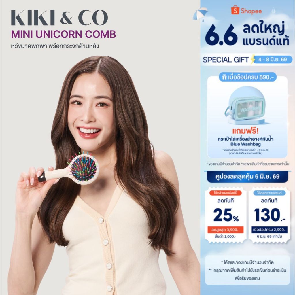 KIKI&CO Mini Unicorn Comb หวีกระจกพกพา หวีขนาดเล็ก พร้อม กระจกแต่งหน้า ด้านหลัง หวีกระจก หวีพกพา (KMUC)