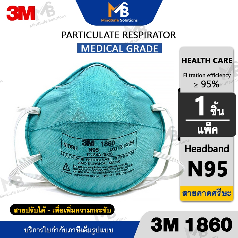 3M 1860 หน้ากากกรองอนุภาคสำหรับใช้งานทางการแพทย์ N95 หน้ากากป้องกันฝุ่น สายรัดศรีษะ