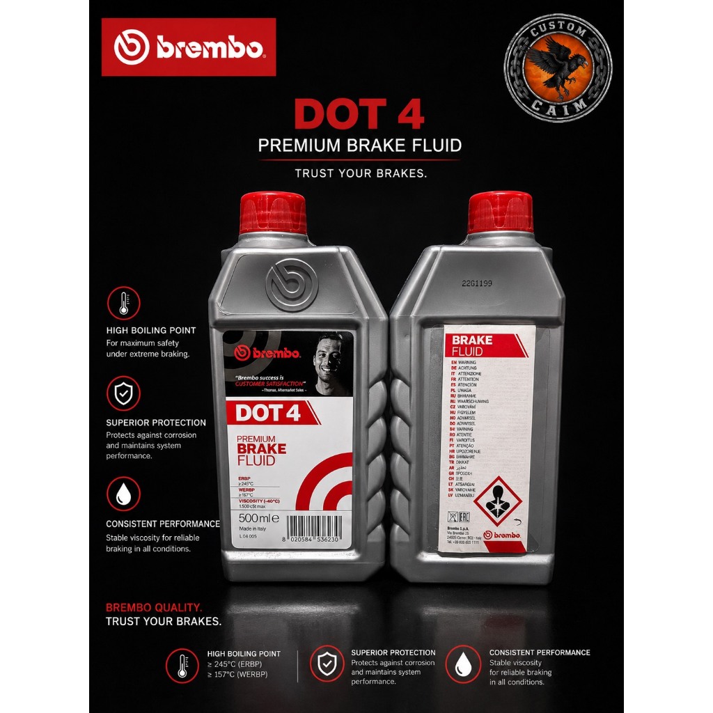 น้ำมันเบรค Brembo DOT4 ของแท้100% สำหรับ รถมอเตอร์ไซค์ และรถยนต์ ขนาด500ml