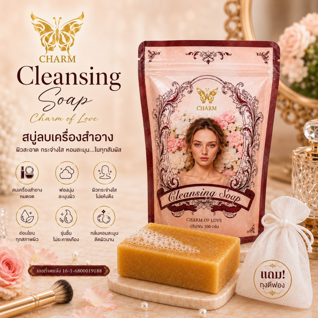 ร้านค้าบริษัท สบู่ชาร์ม Charm of Love Cleansing Soap สบู่ล้างหน้า นมแพะ รังไหม ล้างเครื่องสำอางค์
