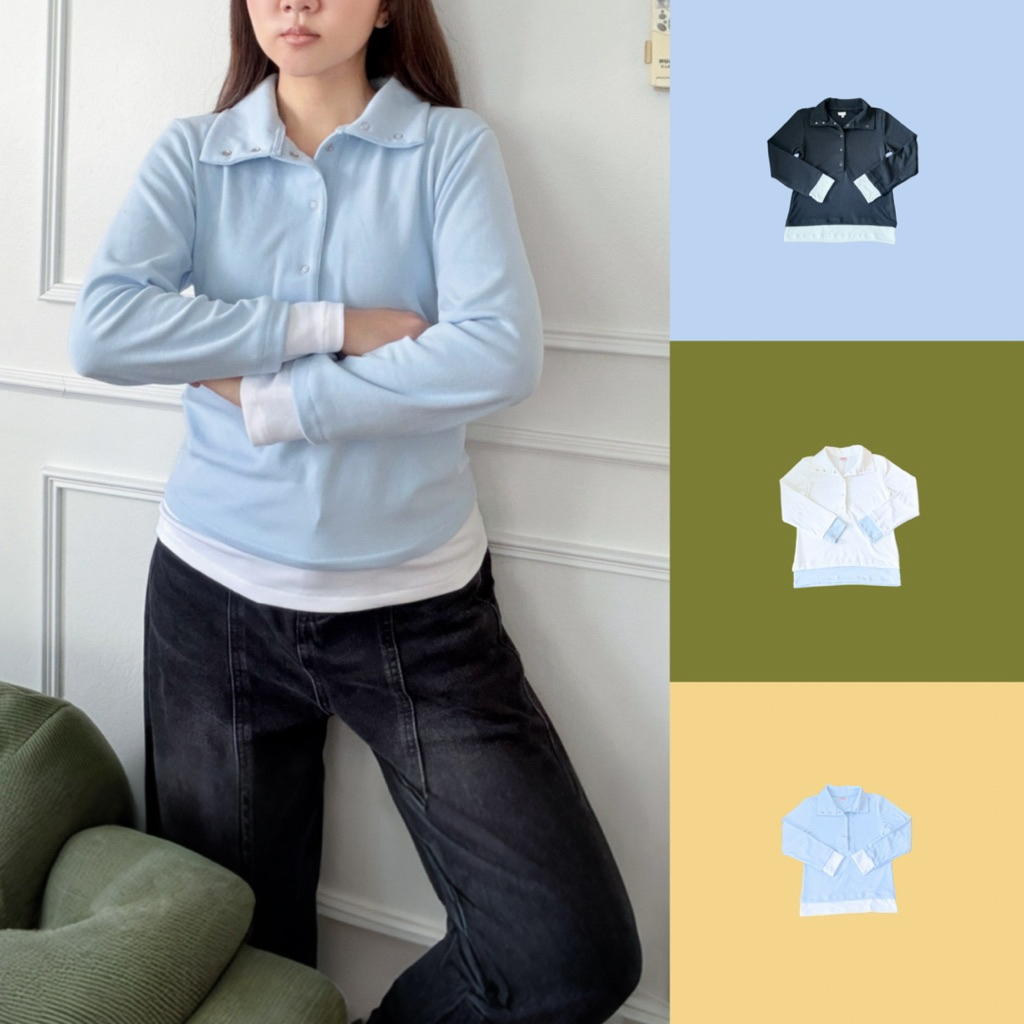 (ไม่ผลิตแล้ว รีบสั่ง)SUNTUDIO l Lazy shirt เสื้อแขนยาว เลเยอร์แขน กระดุมแป๊ก ใส่สบาย ไม่ร้อน ผ้ายืด