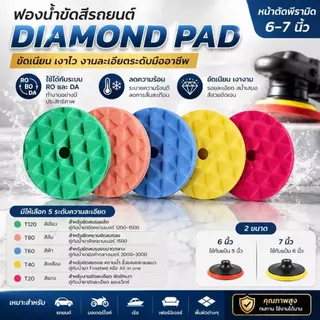 ฟองน้ำขัดสีรถยนต์ ขัดเคลือบเงา Diamond Pad (หน้าตัดพีรามิด) ขนาด 6-7นิ้ว