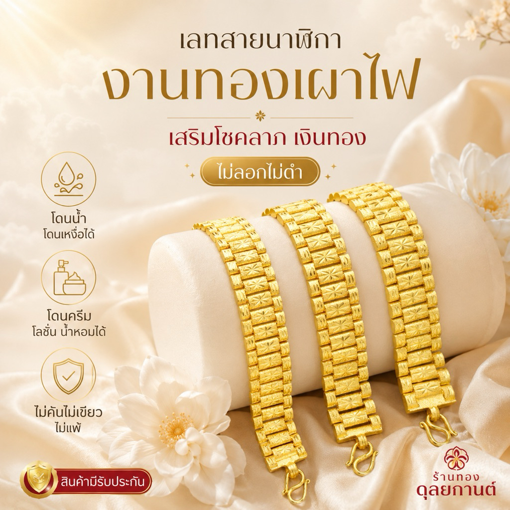 สร้อยข้อมือ งานทองเผาไฟ เลสนาฬิกาตัดลาย เลทสายนาฬิกา เศษทองคำแท้ หนัก 1-2-3 บาท ไซส์ 6-8 นิ้ว (1 เส้น)
