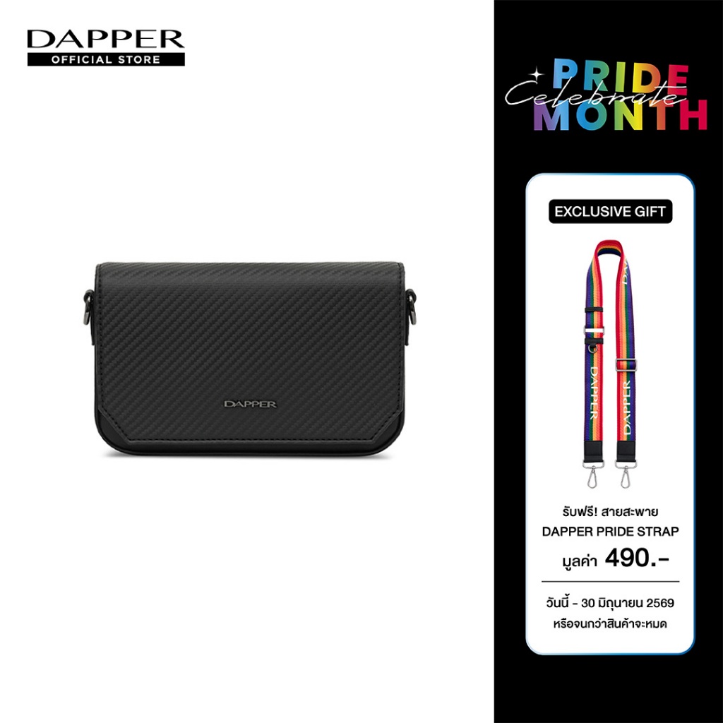 DAPPER กระเป๋าสะพายมินิ Carbon Fiber Essential Mini Crossbody Bag สีดำ (BM7/BK/1229CB3)  + สายกระเป๋า Pride Strap