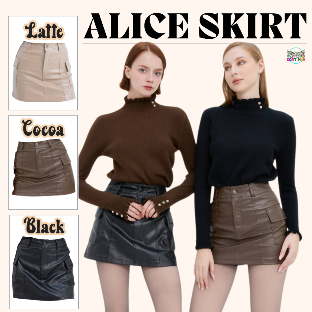 กระโปรงหนังมีกระเป๋า มีซับใน หนังนิ่ม ใส่สบาย กันน้ำกันหิมะ SK144  รุ่น ALICE SKIRT COATMEE