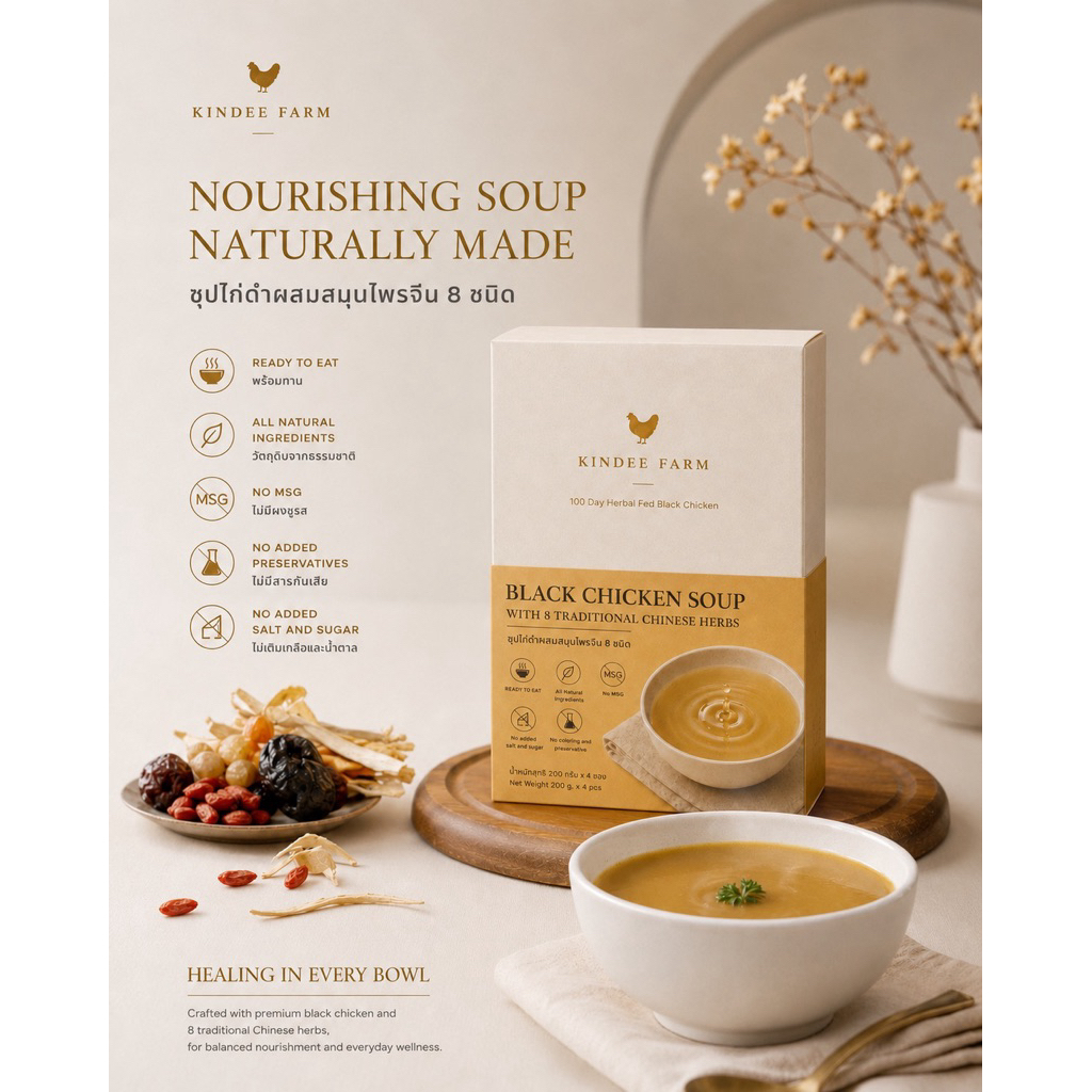 ไก่ดำตุ๋นยาจีน ซุปไก่ดำ พร้อมทาน [ใหม่! ขนาดทดลอง] Black Chicken Soup Ready To Eat ( 1 ซอง 200Ml)