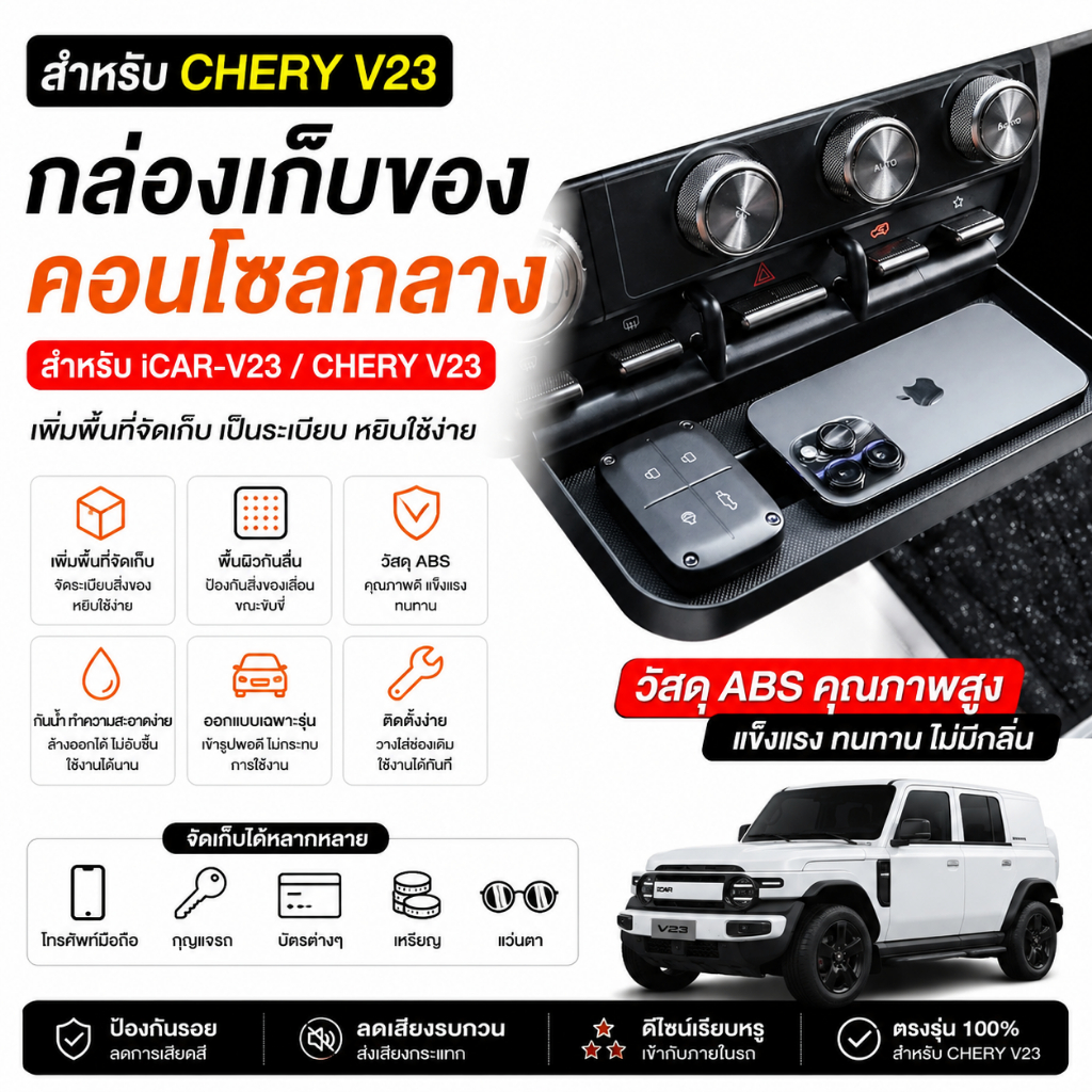 เหมาะสำหรับ Chery icar V23กล่องเก็บของควบคุมกลางอุปกรณ์ดัดแปลงภายในชั้นวางแก้วน้ำอุปกรณ์สิ่งประดิษฐ์