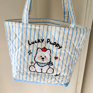 กระเป๋าผ้า มีซิป ขนาดใส่ไอแพดได้ จุของได้เยอะ ลายน้องหมาหน้าหลังน่ารักมาก มือ1